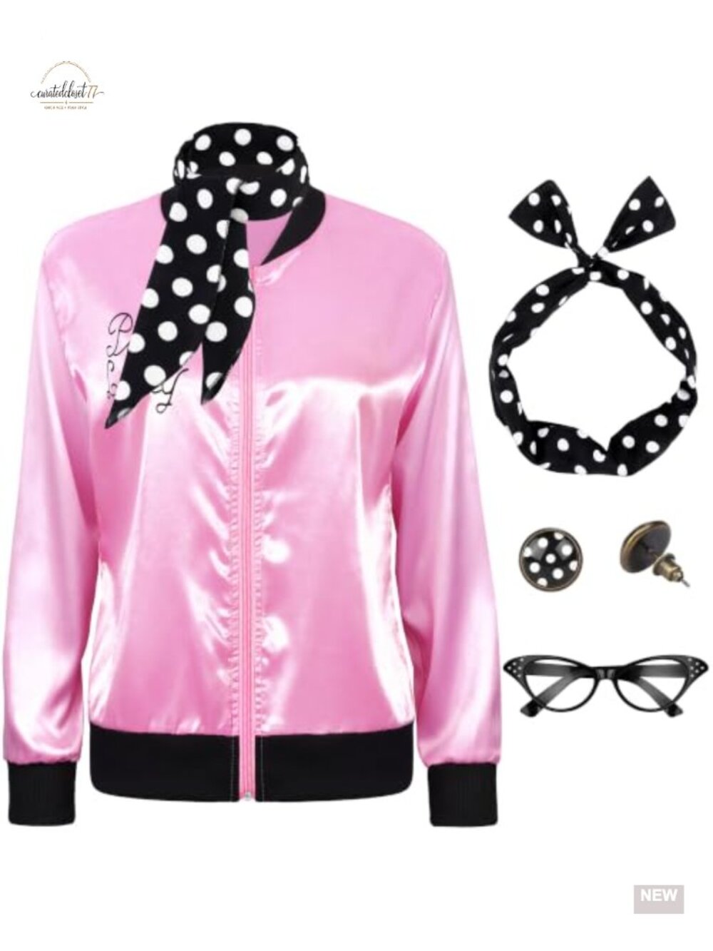 1950s Satin Jacket Costume Set with Polka Dot Scarf Headband